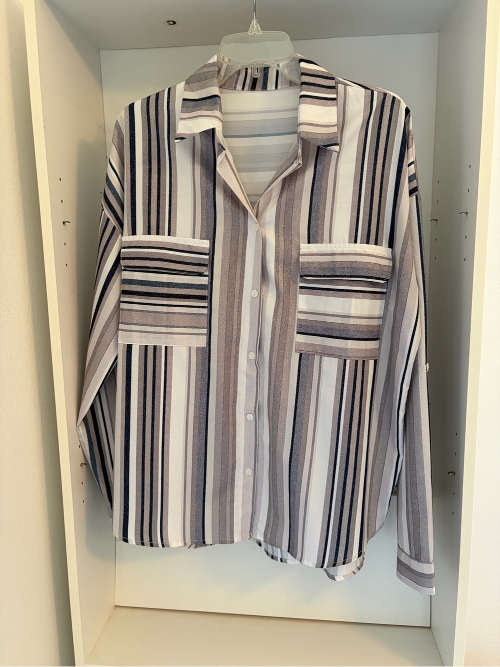 Women’s Striped Button-Up Shirt - Gray/White